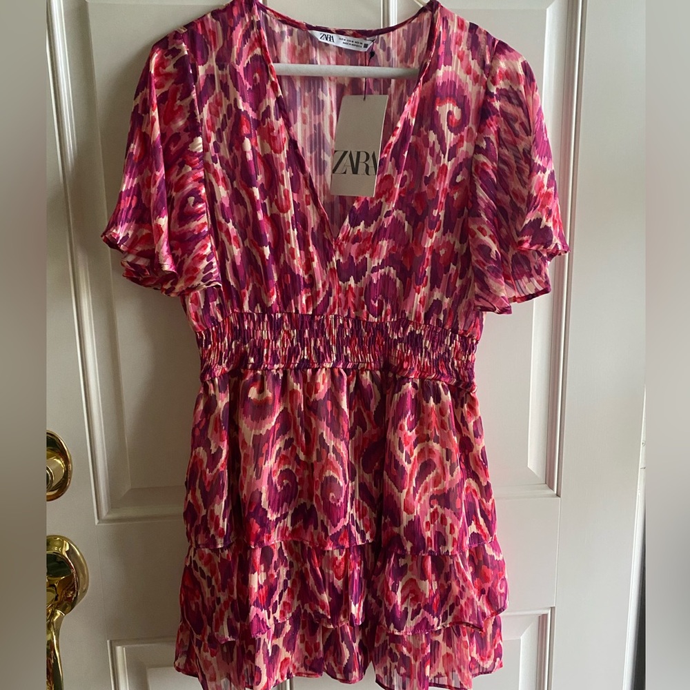 Zara Aztec Print Ruffle Tier Dress
